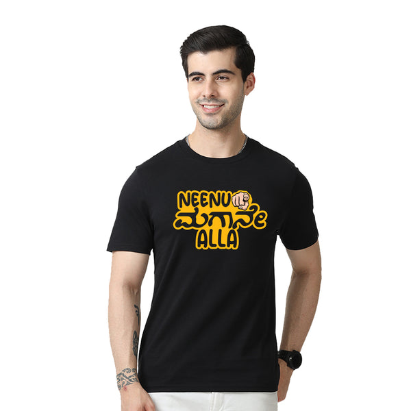 Neenu Magane Alla Round Neck Men T-Shirts - Black